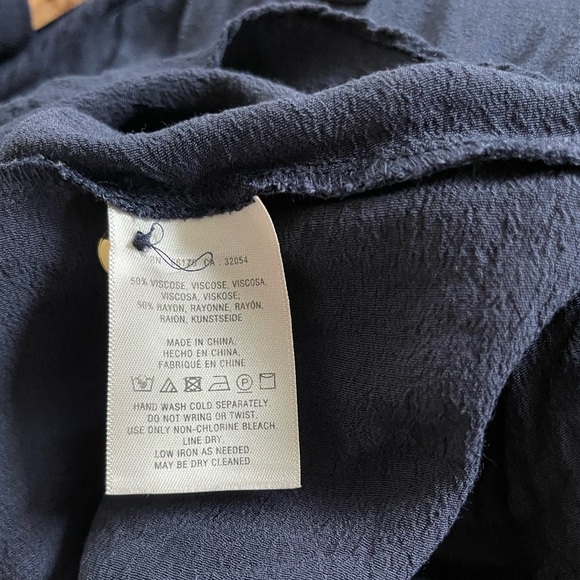 Anthropologie Maeve| Navy Cold Shoulder Ruffle Blouse with Gold Buttons••• - Picture 9 of 12